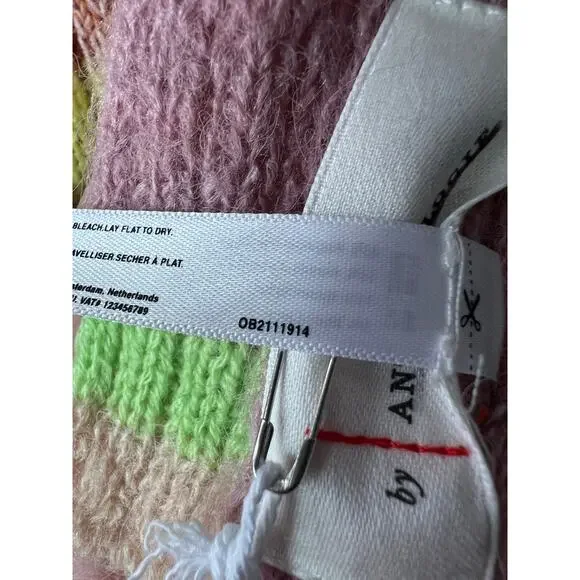 NWT By Anthropologie Colorblock Stripe Wool Blend Scarf Pink Winter Wrap - Picture 10 of 12